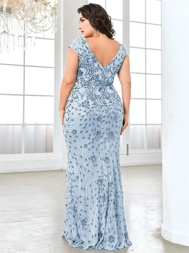 Women Plus Size Mermaid Sequin Formal Prom Dress