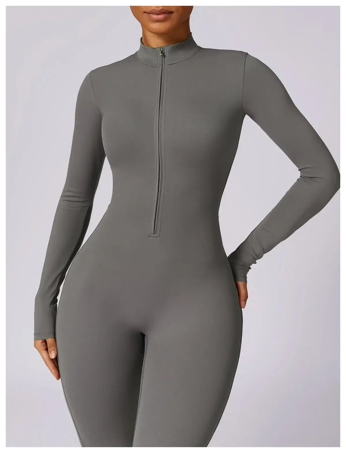 Women Fitness Zipper Long Sleeve Jumpsuit