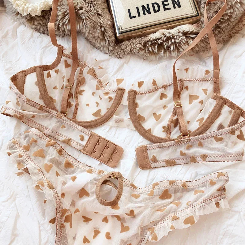 Women Mesh Heart Lingerie Set