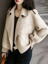 Elegant Woolen Belted Bomber Winter Coat