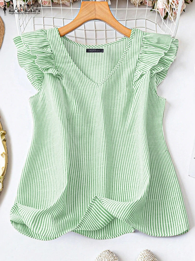 Women Striped Sleeveless V-Neck Top