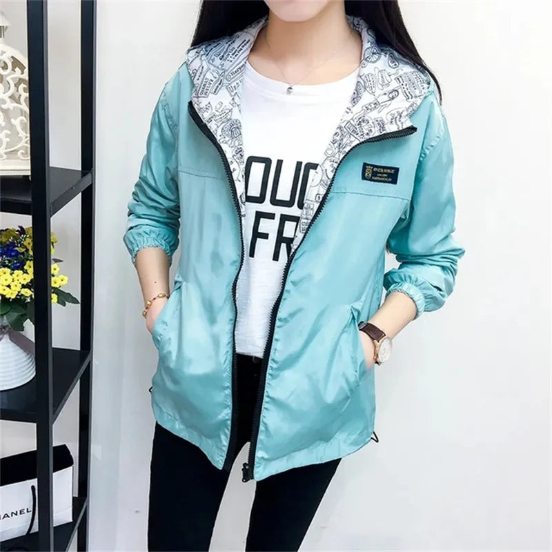 Double-Sided Women's Trench Coat – Hooded Spring Autumn Windbreaker