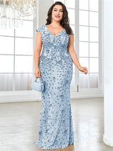 Women Plus Size Mermaid Sequin Formal Prom Dress