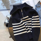 Women's Half Zipper Striped Sweater