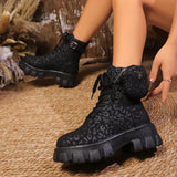 Women Leopard Print Ankle Boots – Winter High Heel Platform Shoes