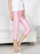 Women Shiny Neon Spandex Capri Leggings