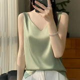 Ice Silk Satin V‑Neck Camisole Crop Top