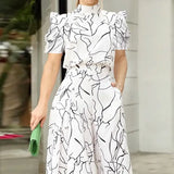 Women Art Print Wide Leg Jumpsuit