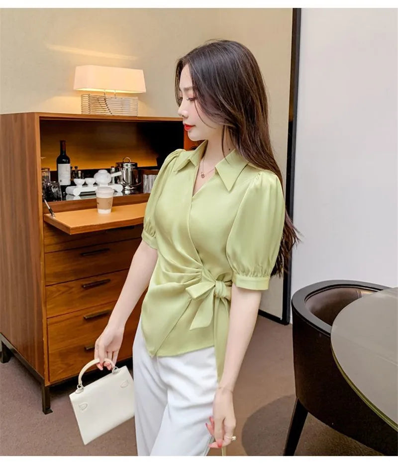 Chiffon V-Neck Short Sleeve Women's Jacket