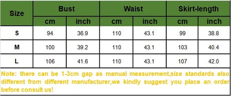 Size chart for Bamboo Green Hanfu Dress outlining measurements for bust, waist, and skirt length in centimeters and inches.