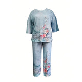 Plus Size Women's Two-Piece Set – Printed Suit