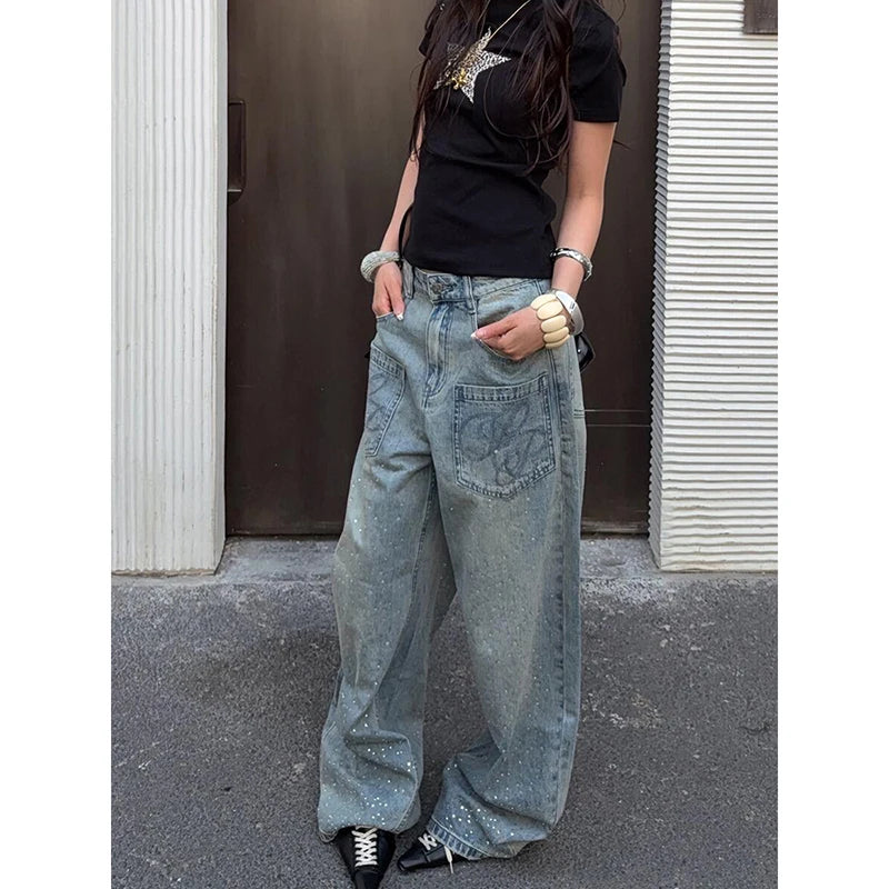 VintaJean™ – Y2K Baggy Blue Harajuku Denim Pants (Retro, Loose & Iconic)