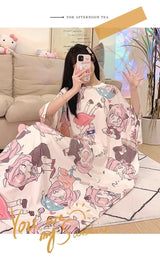 Women Cartoon Print Long Nightgown