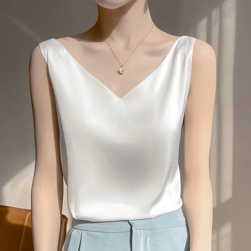 Korean Style V-Neck Solid Tank Top