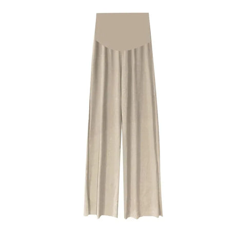 Ice silk pleated maternity pants in beige, featuring a loose fit and thin summer design, perfect for comfort during pregnancy.