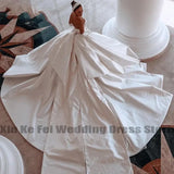 Women Elegant Pearl Wedding Dress Satin A-Line Gown