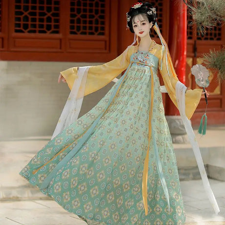 Elegant Tang Suit Hanfu dress for women, perfect for Halloween cosplay, showcasing traditional Chinese style.