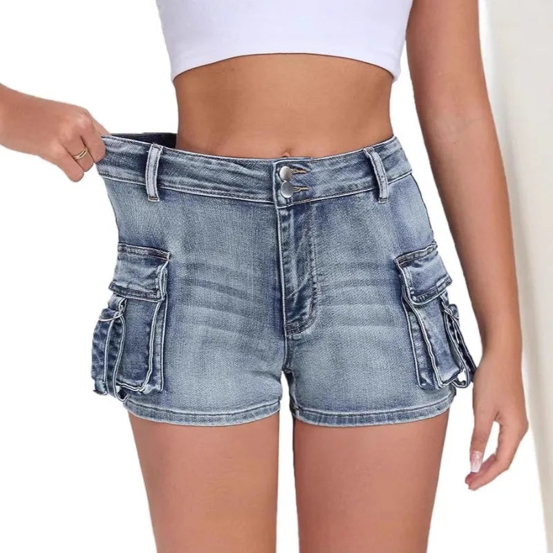 Women's Tight Cargo Denim Shorts