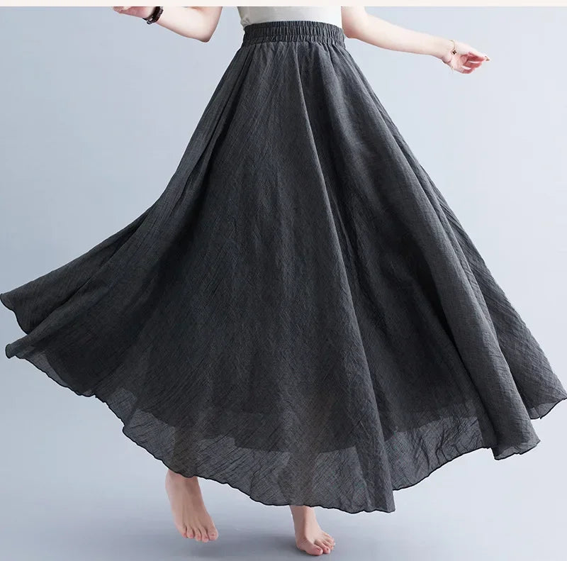 Women Cotton Linen Maxi Skirt