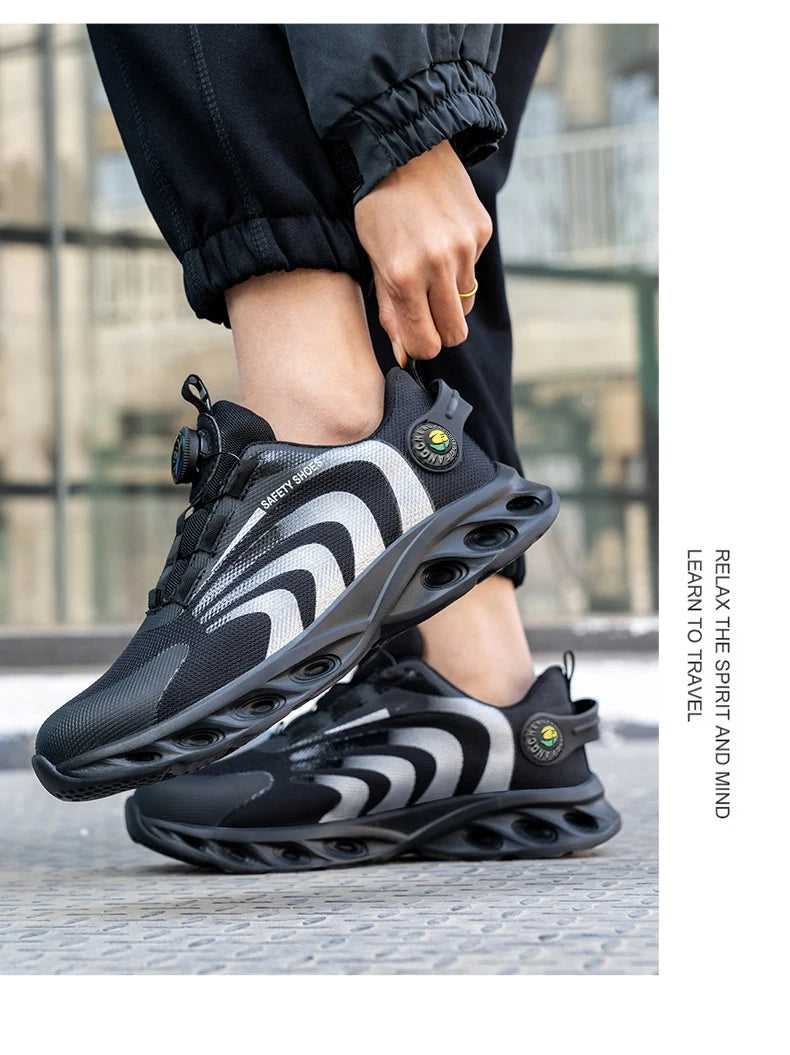 Men Lightweight Rotary Buckle Safety Shoes