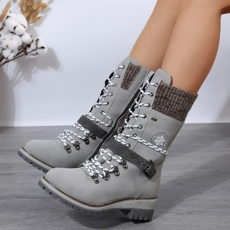 Women Mid Calf Boots Vintage Western Heels