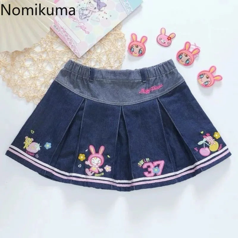 SweetCartoon™ – Embroidered Pleated Y2K Skirt (Cute A-line Faldas)