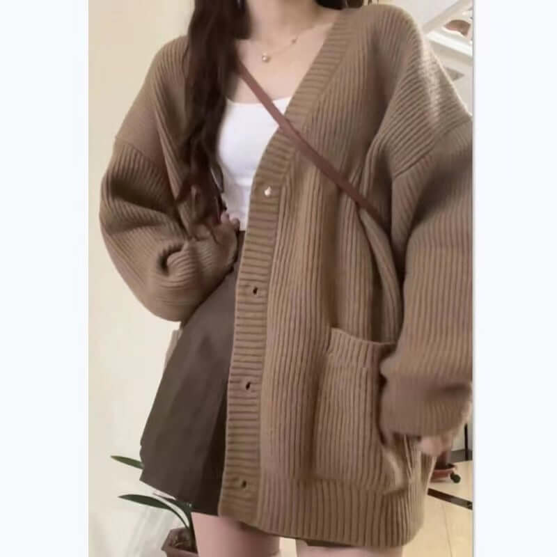 Women V-Neck Knit Cardigan Sweater