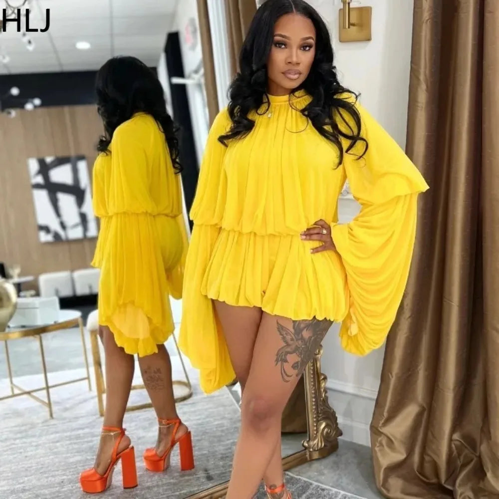 SculptEase™ – Ruched Flare Sleeve Bodycon Jumpsuit (Stretchy, Elegant & Curvy-Fit)