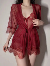 Women Mesh Lace Sleep Robe