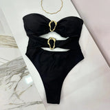 Women Metal Ring Bandeau Swimsuit