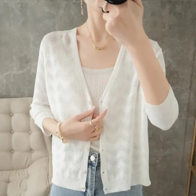 Women Knitted V-Neck Sun Protection Cardigan