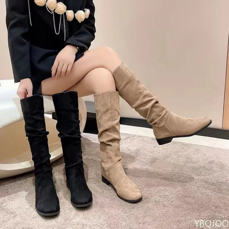 Women Mid Calf Boots Chelsea Lace Up Shoes