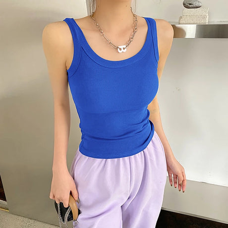 RetroRib™ 90s vintage ribbed tank top in blue, sleeveless design perfect for streetwear fashion.
