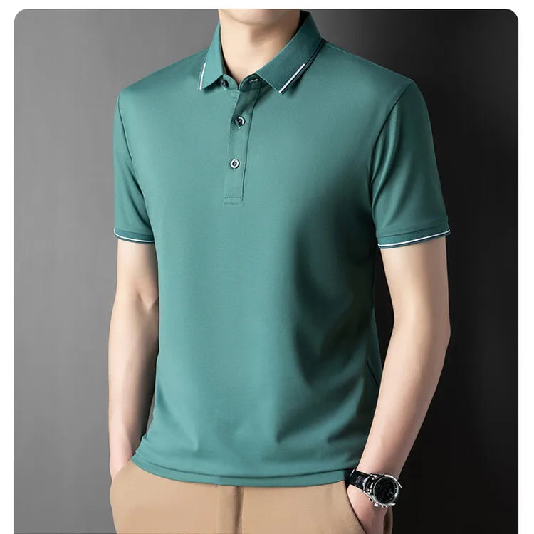 Men Luxury Silk Cotton Polo Shirt
