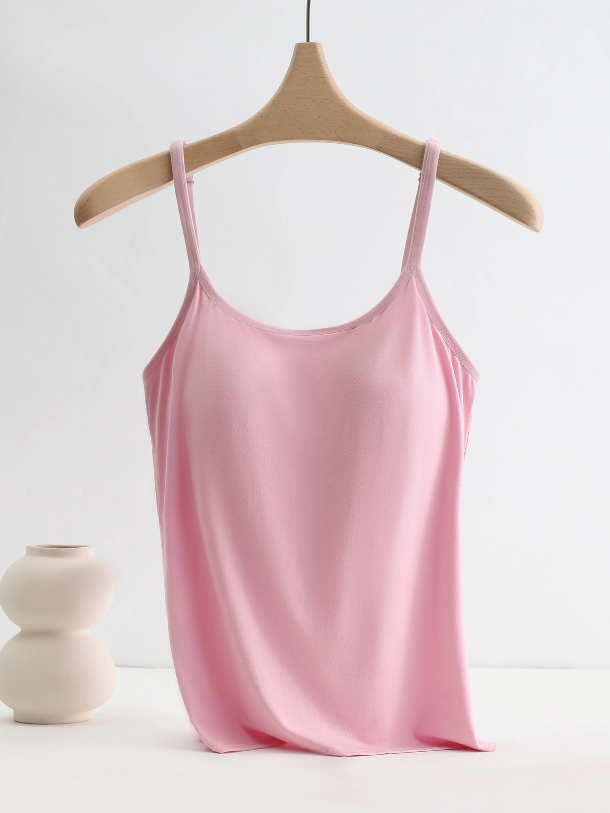 Bralux™ adjustable strap pink camisole featuring a soft inner layer for women's comfort.
