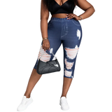 Women Plus Size Faux Denim Capri Pants