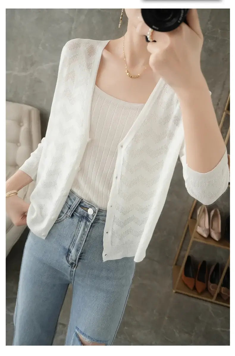 Women Knitted V-Neck Sun Protection Cardigan