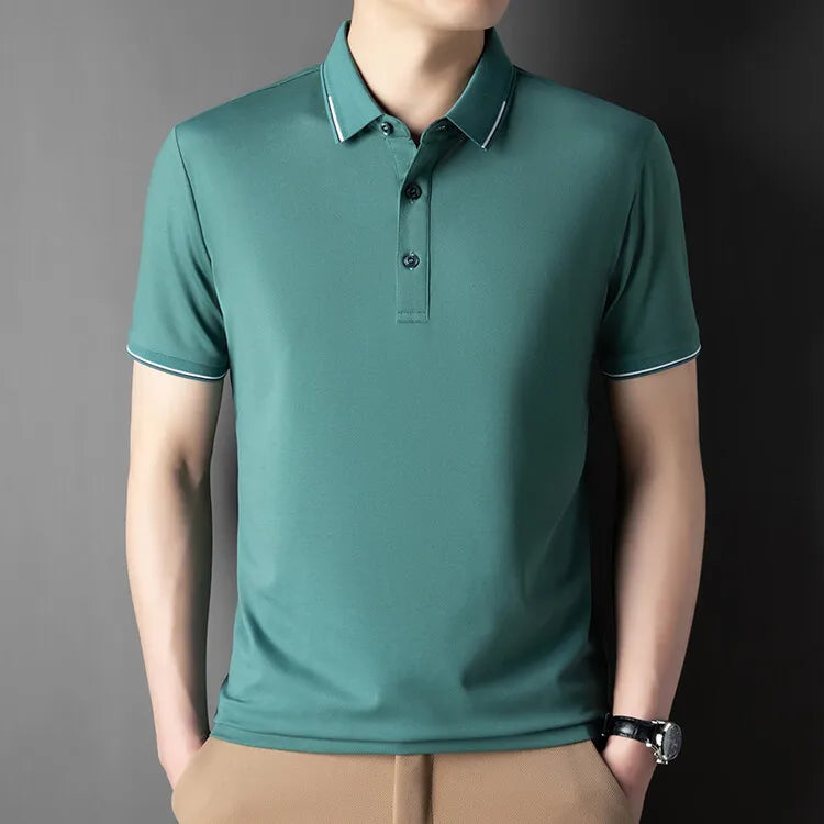 Men Luxury Silk Cotton Polo Shirt