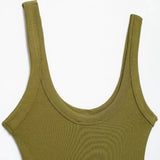 Women Ribbed Snap Button Bodysuit