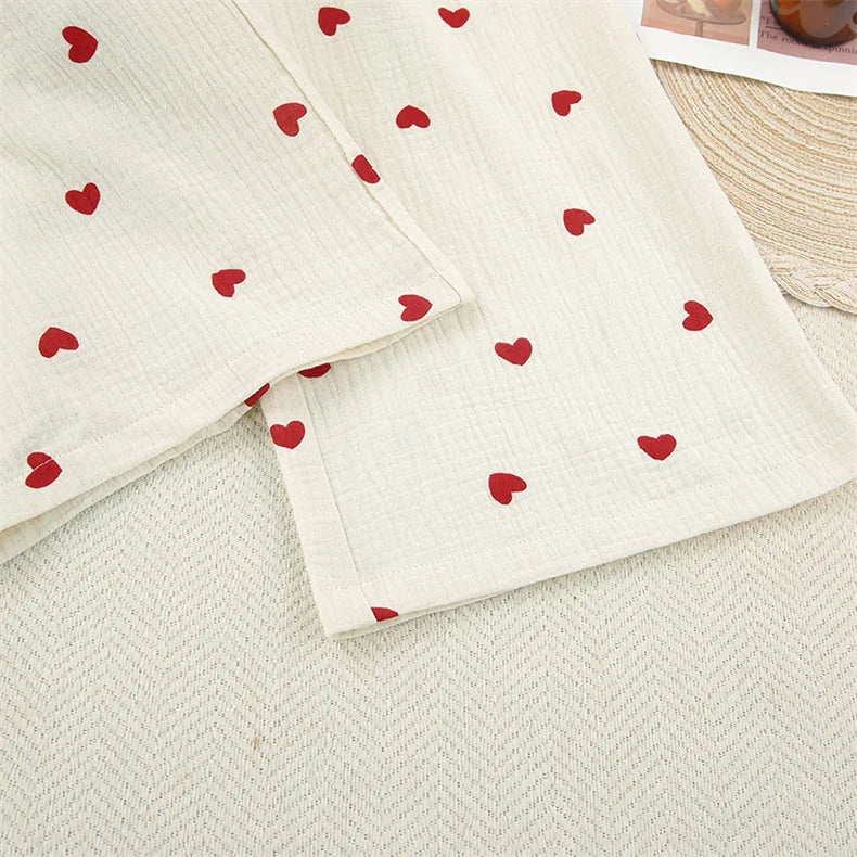 Women Cotton Pajama Set with Hearts
