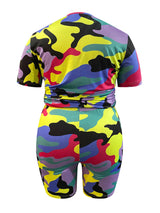 Camo Print Plus Size Shorts Set