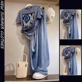 Women Summer Patchwork T-Shirt Pants Set