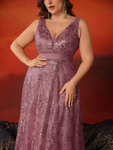 Women Plus Size V-Back Sequin Evening Cocktail Dress