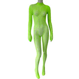 Women Lace Fishnet Long Sleeve Jumpsuit