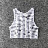 MeshGlow™ hollow-out summer crop top in fishnet design, breathable and loose fit for casual style.