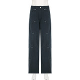 Women Low-Waist Rivet Wide Jeans