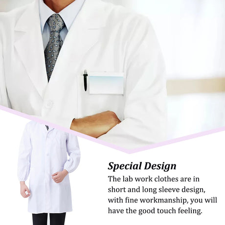 White laboratory long sleeve work coat for women with special design and fine workmanship, suitable for medical use.