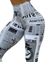 Women Newspaper Print Lifting Pants