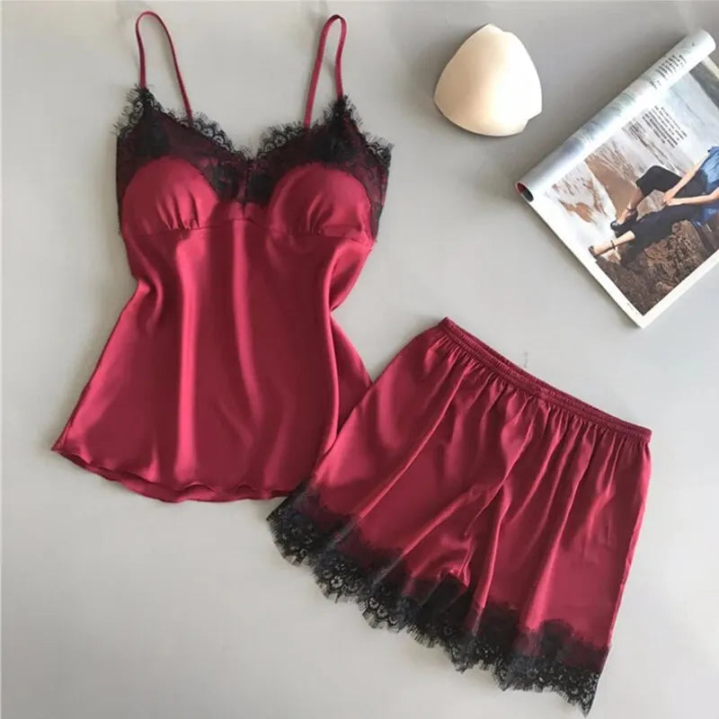 Women V-Neck Pajama Shorts Set