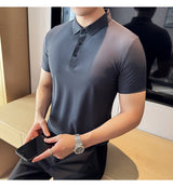 Men Ice Silk Polo Shirt Brown Top